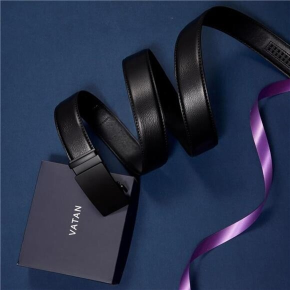 Mens Leather Ratchet Belt Adjustable Slide Buckle Dress Casual Work Jeans - Picture 6 of 7